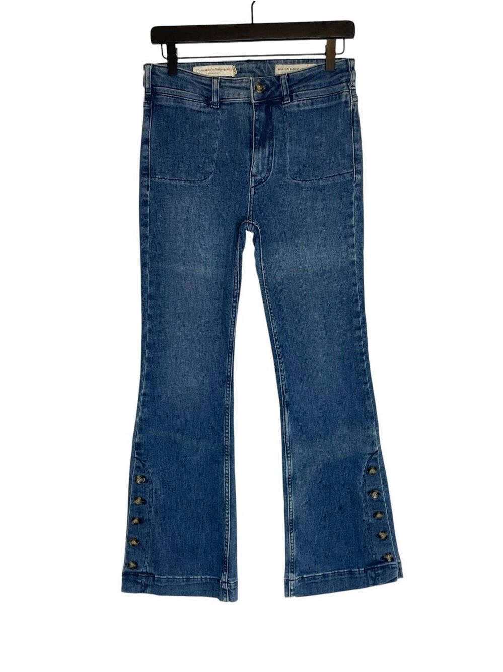 Pilcro by Anthropologie Button Hem High Rise Bootcut Flare Patch Pocket Jeans si